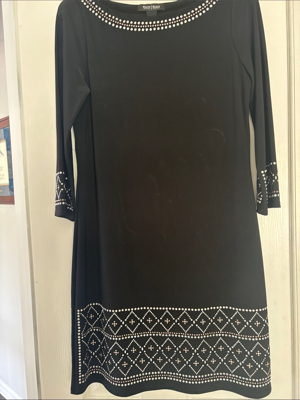 White House Black Market Black Long Sleeve Studded Trim Dress